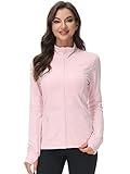 COZZIPLUS Women Zip up Athletic Running Jacket Lightweight Workout Yoga Top with Thumb Holes and Pocket (Pink, L)