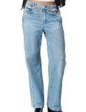 1901 SOCIETY Women's Wide Leg Jeans Look Like Denim Cotton Terry Pull-On Print Denim Sweatpants with Elastic Waistband