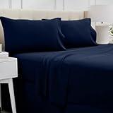 lalaLOOM Queen Bed Sheet Set, Soft Microfiber Hotel Luxury Bedding, Extra Deep Pocket, 4 Piece Sheets and Pillowcase Sets, Breathable Wrinkle, Fade Resistant Easy Care Machine Washable Linen Navy Blue