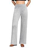 GRAPENT Womens Wide Leg Pants Relaxed Pants for Women Womens Stretch Pants Ribbed Lounge Pants Grey Pants Knit Pants for Women Pull On Heather Gray Size Large US Size 12 to Size 14