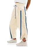 Fisoew Women's Baggy Wide Leg Pants Casual Drawstring Elastic Waisted Contrast Color Workout Y2K Track Pants Beige