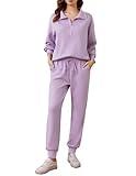 PINSPARK Two Piece Sets for Women Long Sleeve Tracksuits Matching Sets Half Zip Baggy Sweatshirt Sweatpants Jogger Sets 2024 Fall Travel Outfits,Lavender Medium