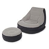 Intex 68564EP Ultra Lounge Inflatable Chair: Built-in Cupholder – Ottoman Foot Rest – 2-in-1 Valve – Flocked Construction – 220lb Weight Capacity