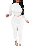 BORIFLORS Women's 2 Piece Outfits Sexy Crop Top Jogger Track Suits Workout Leggings Pants Sets,Small,White