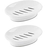 WYOK 2-Pack Soap Dish with Drain Plastic Sponge Holder Easy Cleaning Soap Saver Tray Caddy Keep Dry Stop Mushy for Shower Bathroom Kitchen(White)