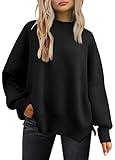 LILLUSORY Women's Oversized Batwing Sweaters 2024 Fall Outfits Crewneck Ribbed Knit Side Slit Trendy Pullover Tops Black S