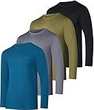 4 Pack:Men’s Long Sleeve Pocket T-Shirt Workout Quick Dry Crew UPF Sun Fishing Dri Fit Gym Tee Athletic Active Performance Casual Wicking Exercise Running Cool Sport Training Undershirt Top- Set 9,L