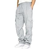 Men's Sweatpants with Pockets,Sales Clearance Today Deals Prime,Men's Heavyweight Cargo Fleece Sweatpants Athletic Running Fashion Trousers Drawstring Loose Fit Joggers with Pockets,1-Grey,Medium