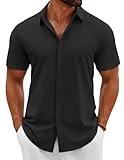 COOFANDY Mens Beach Resort Wear Beach Wedding Guest Shirt Summer Outfits for Men Black