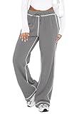 DISCIPBUSH Track Pants Women Sweatpants Soft Jogging Straight Pajama Sweats Wide Leg Sweatpants Women Lounge Pants Joggers Grey L