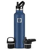 IRON °FLASK Camping & Hiking Hydration Canteens - 3 Lids (Narrow Straw Lid) Leak Proof Vacuum Insulated Stainless Steel - Hot & Cold Double Walled Sports Water Bottle - Twilight Blue, 24 Oz