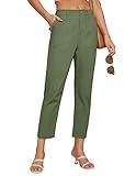 GRACE KARIN Comfy Cotton Casual Pants Elastic Mid-Rise Pants for Women Trendy Wear to Work Green XL