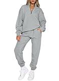 Aleumdr 2 Piece Sweatsuit Outfits for Women Jogging Sets Casual Long Sleeve Half Zip Pullover Drawstring Jogger Lounge Tracksuit Gray Medium