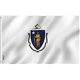 ANLEY Fly Breeze 3x5 Foot Massachusetts State Flag - Vivid Color and Fade Proof - Canvas Header and Double Stitched - Massachusetts MA Flags Polyester with Brass Grommets 3 X 5 Ft