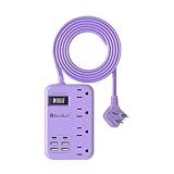 6 USB(2 USB C) Purple Travel Power Strip- 5Ft Purple Extension Cord with 24W USB Charging Station and 4 Outlets, Purple Desk Accessories with Surge Protector for Cute Kawaii Lavender Office Dorm Room