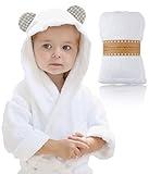 Channing & Yates Premium Boutique Toddler Robe - Organic Hooded Bathrobe Towel - Soft Towel Robe - Toddler Bath Essentials (White)