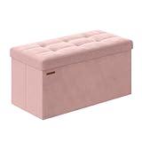 SONGMICS Storage Ottoman Bench, Foldable Ottoman Foot Rest, 15 x 30 x 15 Inches, End of Bed Bench, Storage Chest, Load up to 660 lb, for Living Room, Bedroom, Entryway, Jelly Pink ULSF247R01