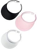 3 Pack Sun Visor Women Clip On Visors Wide Brim Adjustable Hat Outdoor Cap Hats Headwear Men Sport Golf Travel (Black, White, Pink)