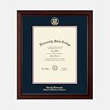 Framerly - Liberty University School of Behavioral Sciences 13" W X 17" H Diploma Frame - Fits a Master's and Phd - Gold Embossed Diploma Frame - Cherry Moulding with Navy and Red Matting