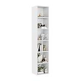 oneinmil 71.5" Tall Narrow Bookshelf, 6-Tier Cube Display Rack, Modern Corner Bookshelf with Storage Space, CD Storage Cabinet for Home Office (White 1 Pack, 6-Tier)