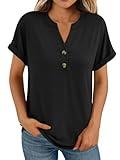 AUTOMET Women's Short Sleeve Shirts Henley Dressy Casual Summer Tops 2025 Trendy Blouses Cute T-Shirts Outfits Clothes Black XL