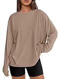 Trendy Queen Womens Oversized Long Sleeve T Shirts 2025 Basic Crewneck Tee Fall Tops Casual Workout Y2K Clothes Khaki L
