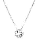 PAVOI 14K Gold Plated Post Faux Diamond Round Solitaire Pendant Halo Necklace in White Gold