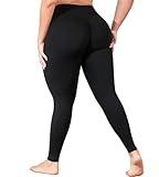 Plus Size Butt Lifting Leggings for Women with Pockets, Black Yoga Pants Tummy Control, Stretch Workout Leggings Soft Gym Clothes High Waist 2X