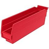 Akro-Mils 30110 Plastic Shelf Bins, Heavy Duty Storage Bins to Use for Garage Organization Bins, Closet Organizer, and Drawer Organizer, 12-Inch x 3-Inch x 4-Inch, Red, 24-Pack