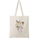 BeeGreen Canvas Tote Bag with 2 Inner Pockets Aesthetic 12OZ Gift Tote Bag for Mother's Day Women Reusable Tote Bag w Handles Washable Trendy Beach Tote Bag Butterfly Pattern