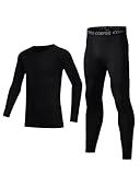 Boys Compression Shirt Long Sleeve Suit Youth Undershirts Kids Football Baseball Baselayer Cold Gear Quick Dry (Large Set Pack) Black