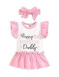 RCPATERN My 1st Fathers Day Newborn Baby Girl Clothes Outfits Daddys Girl Sleeveless Ruffle Rompers Bodysuits Dresses Clothing set Pink 0-3M