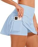 Stelle Women Tennis Golf Skirts High Waisted with Inner Shorts for Athletic Workout Sports Skorts Running Pickleball (LB,M) Light Blue
