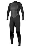 O'Neill Women's Reactor-2 3/2mm Back Zip Full Wetsuit, Black/Black, 4