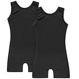 HOZIY Gymnastics Clothes for Girls Black Kids Outfit Biketard 2 Packs Set Dance Tumbling Clothes with Shorts 7-8 Years