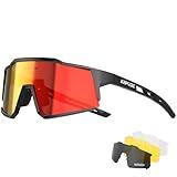 KAPVOE Polarized Cycling Glasses with 4 Interchangeable Lenses TR90 Sports Sunglasses Women Men Running MTB Bike Bicycle Accessories 01 Red Black