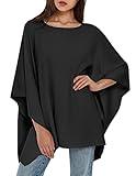 PULI Womens Pullover Poncho Sweater Ponchos Cashmere Feel Shawl Loose Fitting Ponchos Wraps Baggy Tops for Fall Winter Black