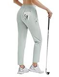 baleaf Womens Golf Pants Stretch with Zipper Pockets Travel Dressy Work Bussiness Casual Slacks Belt Loops UPF 50+ Light Gray M