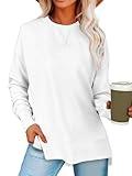 ANRABESS Sweatshirts for women 2024 Fall Fashion Shirts Long Sleeve Crewneck Lightweight Side Split Casual Pullover Top White Large