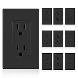 ELEGRP Matte Black Standard Decorator Electrical Wall Receptacle Outlet, 15A 125V, 2 Pole 3 Wire, Non- tamper Resistant, NEMA 5-15R, Self-Grounding, Wall Plate Included, UL Listed, 10 Pack