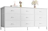 Huuger 9 Drawer Dresser, 47 Inch Dresser TV Stand for 50, 55 Inch TV, Entertainment Center with Drawers, Fabric Dresser Chest of Drawer for Bedroom, Closet, PU Leather Surface, White