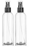 ljdeals 8 oz Clear Plastic Spray Bottles, Black Fine Mist Sprayer, Refillable Empty Bottles for Essential oils, Perfumes, Travel. Pack of 2, Made in USA