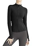 Locachy Women's Slim Fit Full Zip Athletic Running Sports Workout Jacket with Pockets Black L