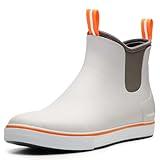 Furuian Men's Deck Boots Fishing Boots Waterproof Rain Boots Ankle Booties Slip On Neoprene Rubber Footwear Chelsea Boots Men botas para hombre for Gardening Fishing Boating Camping Sailing, Grey 8.5