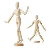 2 Pack, 8 Inch & 12 inch Artist Wooden Manikin Flexible Body Joints, Human Figure Puppet Model Wood Male Mannequin Doll Ornament Stand for Home Office Desk Decoration Sketching Drawing Painting