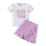 HSOXLQF Kids Toddler Girl Summer Clothes Letter Printed T-Shirt Top＋ Floral Skirt 2pcs Girl's Skirt Set(6-7T)