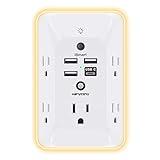 Outlet Extender with Night Light, HANYCONY Multi Plug Outlet, USB Wall Charger Surge Protector 4 USB Ports(1 USB C), Power Strip Electrical Outlet Splitter Expander for Home Office Dorm Room, ETL