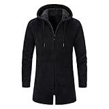 Mens Hooded Cardigan Zip Up Knit Long Hoodie Sweater Cardigan Fall Winter Fashion Big and Tall Hoodies Jacket Cotton Hoodies for Men Black