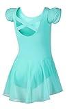 DIPUG Ballet Leotards for Girls Toddler Dance Leotard Flutter Sleeve and Criss-Cross Back Green Size 4-6