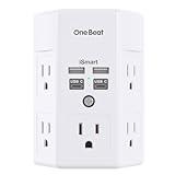 Surge Protector, 5 Outlets Extender with 4 USB Ports(USB C), 3-Side 1680J Power Strip Multi Plug Outlet Expander, USB Wall Charger, Outlet Splitter Adapter Wall Mount for Home Travel Office ETL Listed